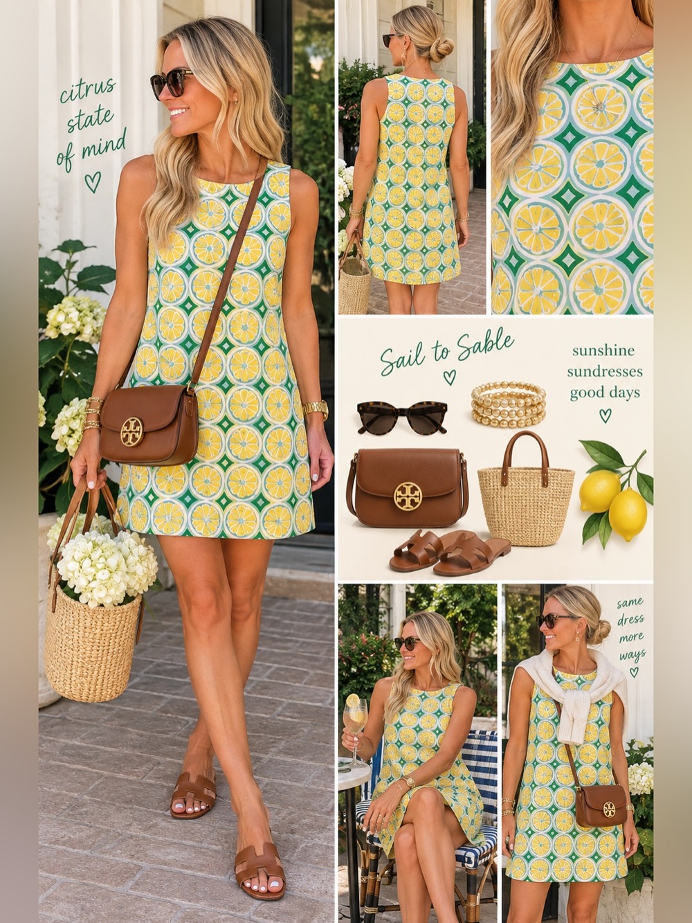Sail to Sable Yellow and Green Citrus Print Shift Dress